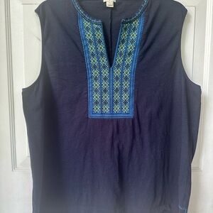J. Crew navy v neck Sleeveless Top with Embroidery